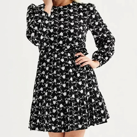 Draper James RSVP Embroidered Belted Short Dress Black and White Women's‎ M - Picture 1 of 8